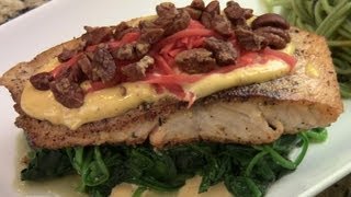 Asian Fusion Pan Seared Salmon with Garlic Spinach and Soba Noodle