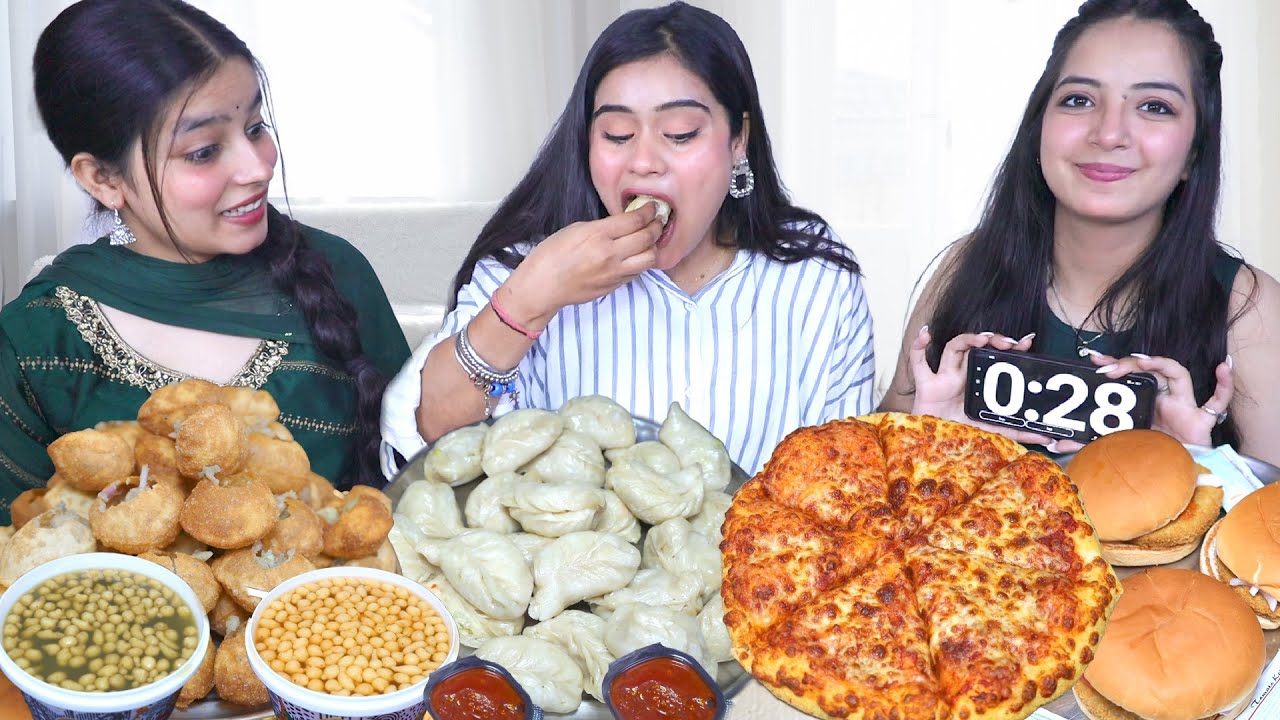 30 Seconds Golgappa, Paneer Momos, Pizza, Burger Challenge | Street Food Challenge | Food Challenge