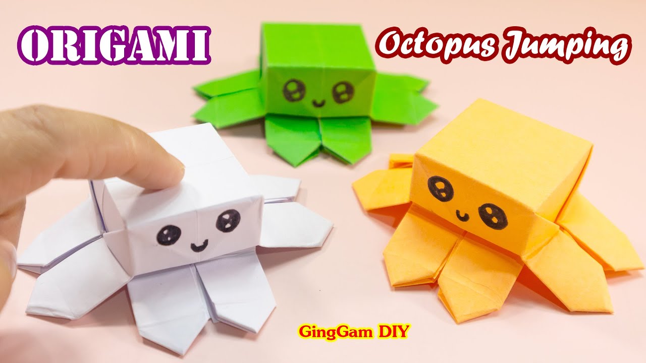 Origami / How to make a paper Octopus jumping วิธีพับปลาหมึกกระดาษ