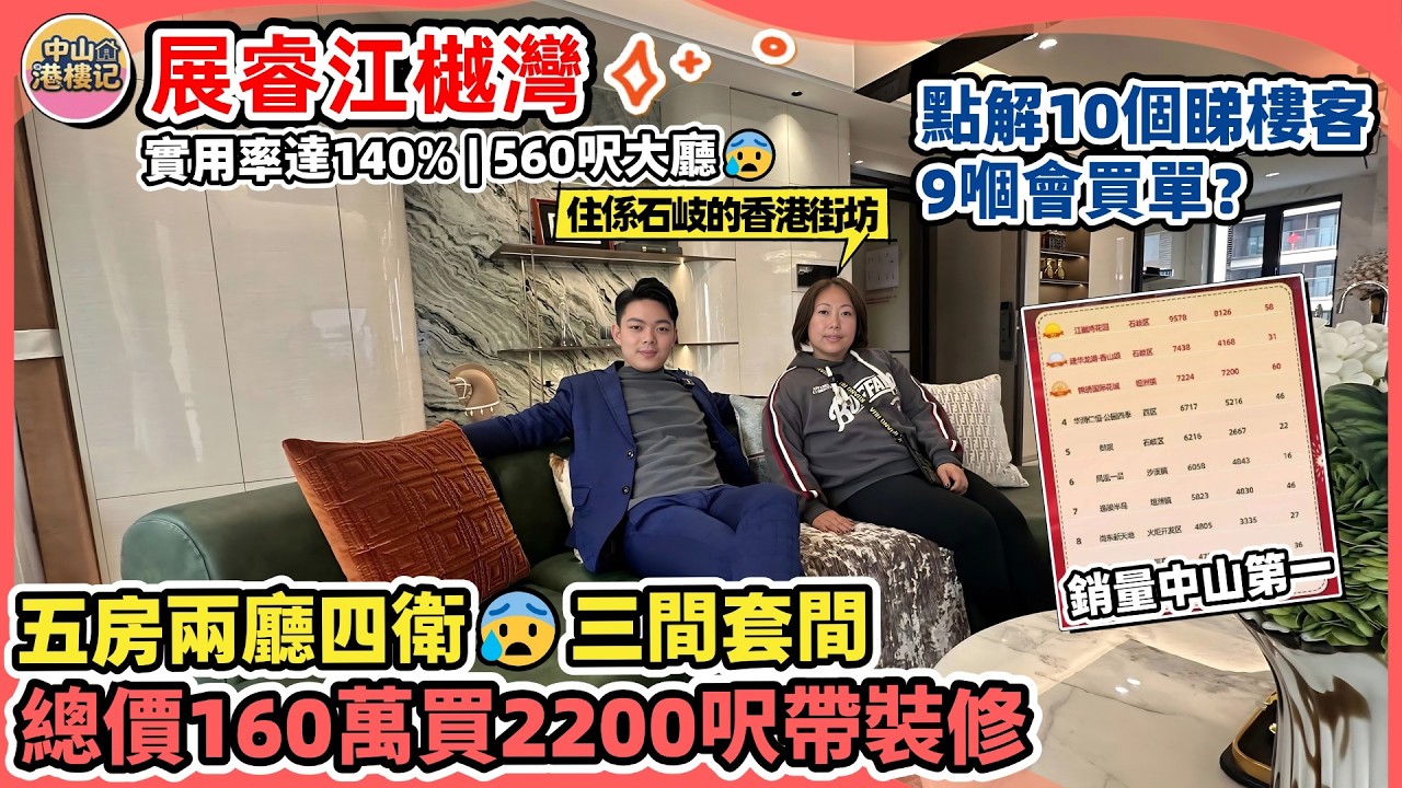 睇過展睿江樾灣10個客戶9個會買單❓實用率高達140%，總價160萬起買2200呎帶精裝修，竟然做到五房兩廳四衛，560呎大廳💨新開年奪得中山銷量第一名 | 贈送8萬元車位抵用劵+10萬裝修劵