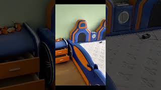 Cool Car Kids Bed Creative Cartoon Boys Bed With Railings, Made Of Solid Wood