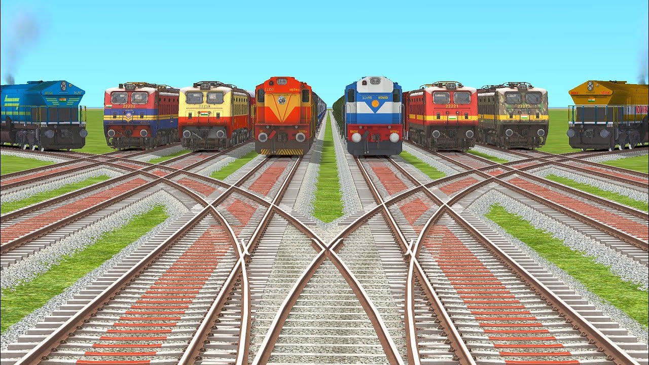 8 TRAIN CROSSING ON V ROTATE CURVED RAILROAD | Wireless Overhead Rail ...