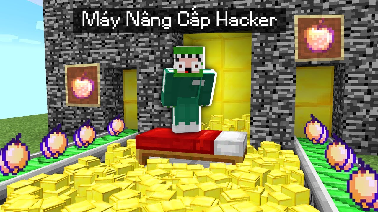 Minecraft Bedwars, Nhưng Máy Nâng Cấp Siêu Hacker Táo Vàng Vô Hạn *Sở Hữu Giáp Rồng Troll Noob Team