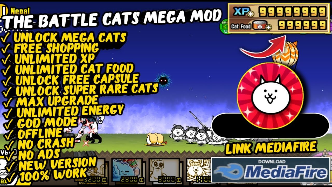 СКАЧАТЬ THE BATTLE CATS MOD APK VERSI 14.5.1 NEW 2025 - НЕОГРАНИЧЕННЫЙ КОРМ ДЛЯ КОШЕК, ОПЫТ И РАЗ...
