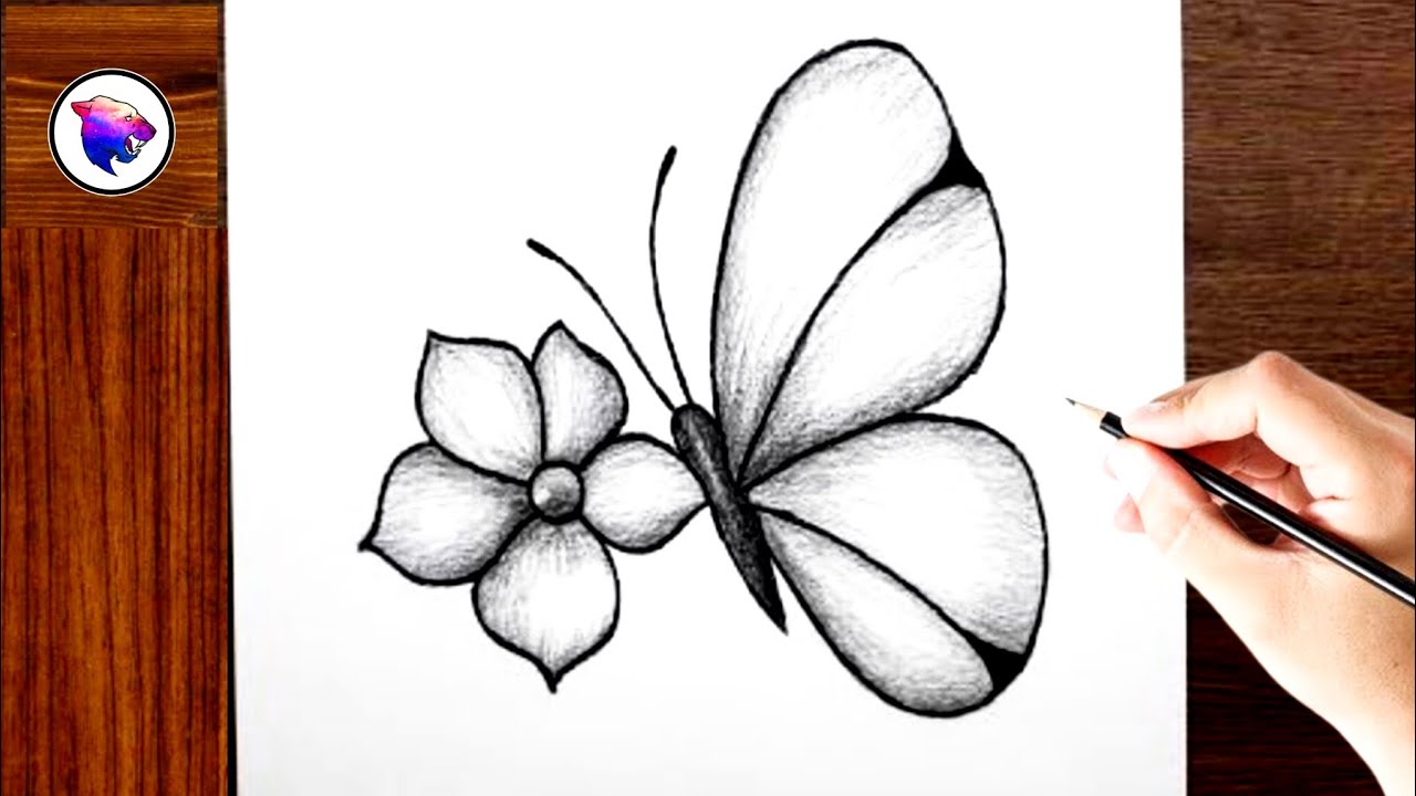 How to Draw a Simple Butterfly and Flower | Step-by-Step Easy Drawing Tutorial