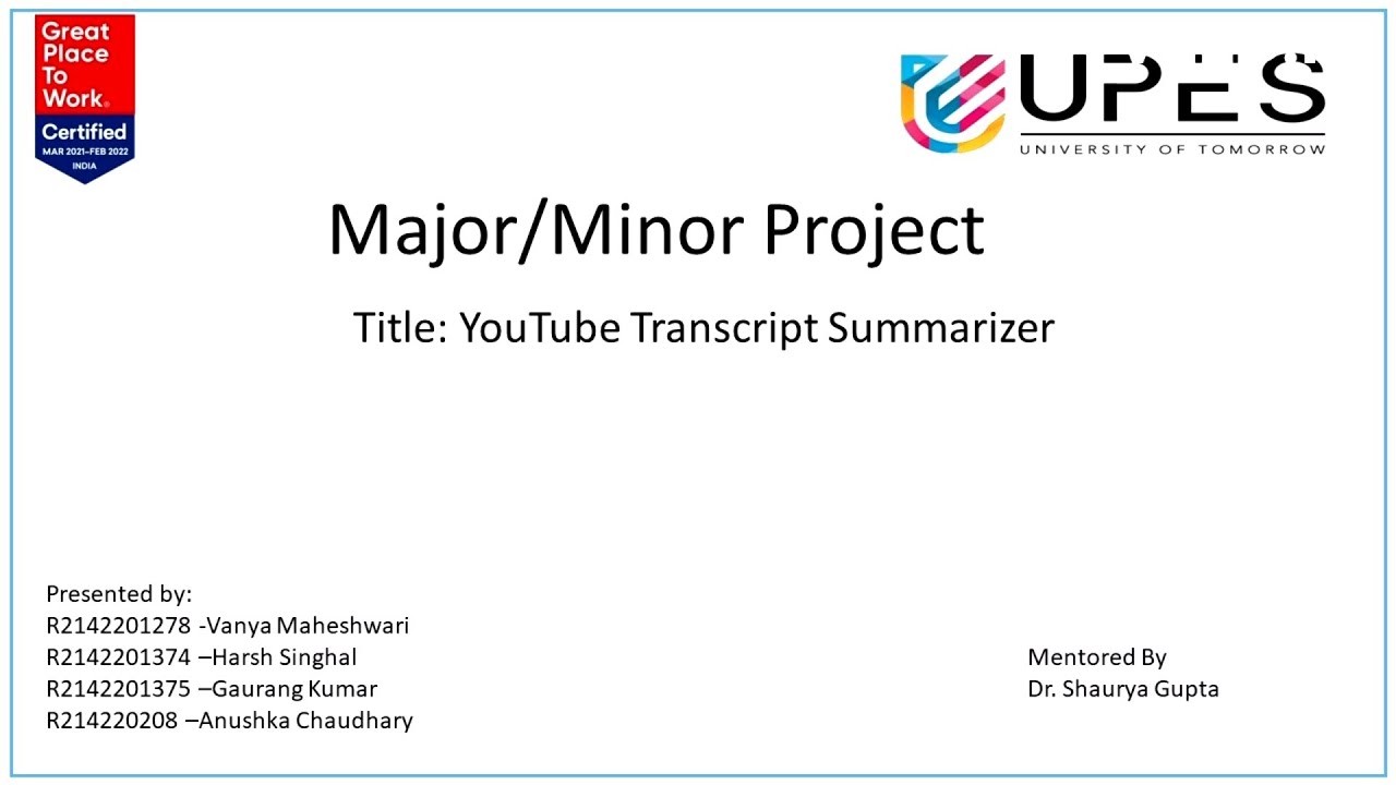 youtube transcript summarizer research paper