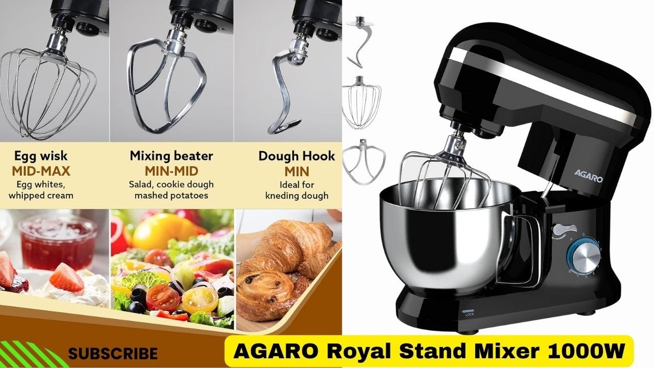 AGARO Royal Stand Mixer 1000W with 5L SS Bowl Mixing Beater & Dough Hook, and Splash Guard