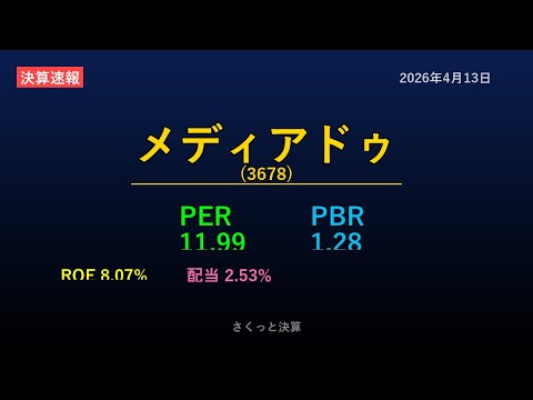 【3678】メディアドゥ 2026年4月13日 決算サマリー
