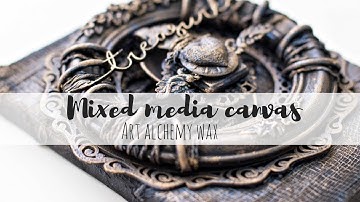 Mixed media canvas tutorial - Black gesso and Art alchemy wax -  Mixed media texture techniques