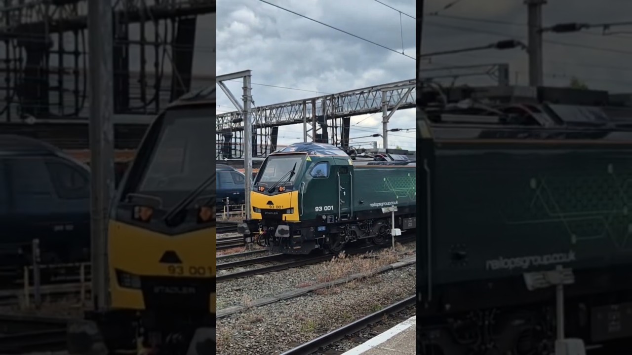 9/7/2025 @crewe 93001 + 93007 working 0Q06 1304 Crewe South Yard to Carlisle