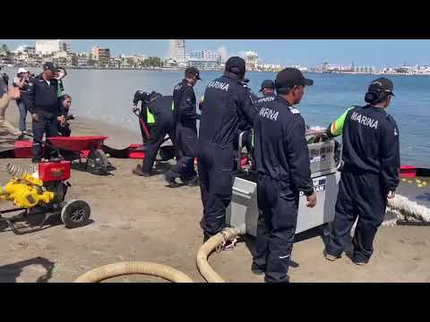 Simulacro de derrame de hidrocarburos en Playa Regatas, Veracruz