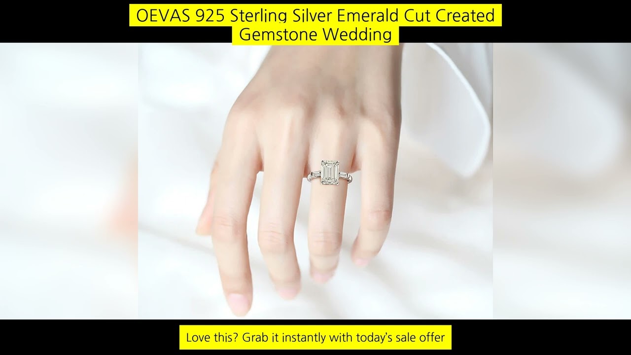 Oevas 925 Sterling Silver Emerald Cut Created Gemstone Wedding Engagement High