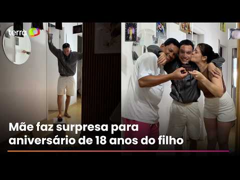 Mãe faz surpresa para aniversário de 18 anos do filho com brinquedos e fotos da infância