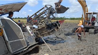 máy cắt lúa 105 văn hậu thất thủ dính lầy cần xe cuốc giải cứu tập67 #maibangtv