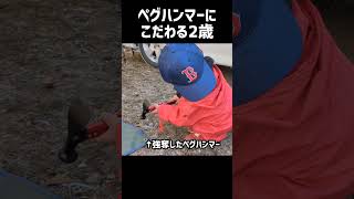 ペグハンマーにこだわる2歳〈テント設営〉 #shorts