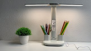 Led Clock Table Lamp Dimmable Desk Lamp, Foldable Eye Protection, Reading Night Light, 180 Rotate