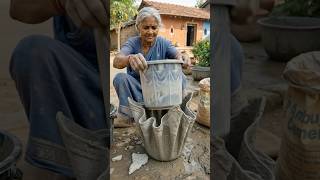 Grandma Turn a Towel into a Cement Planter (Easy DIY) | DIY Garden Decor #viralshorts #diydecor