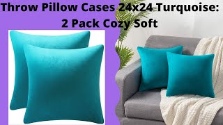 DEZENE Throw Pillow Cases 24x24 Turquoise 2 Pack Cozy Soft Velvet Square Decorative Pillow Covers