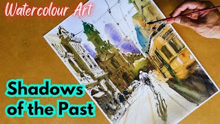 Shadows of the Past - Morning Elegance in Melbourne | Urban Landscape Painting in Watercolour