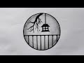 How to Draw an Easy Scenery in a Circle || Simple Scenery Step by step for Kids by YashRaj Arts