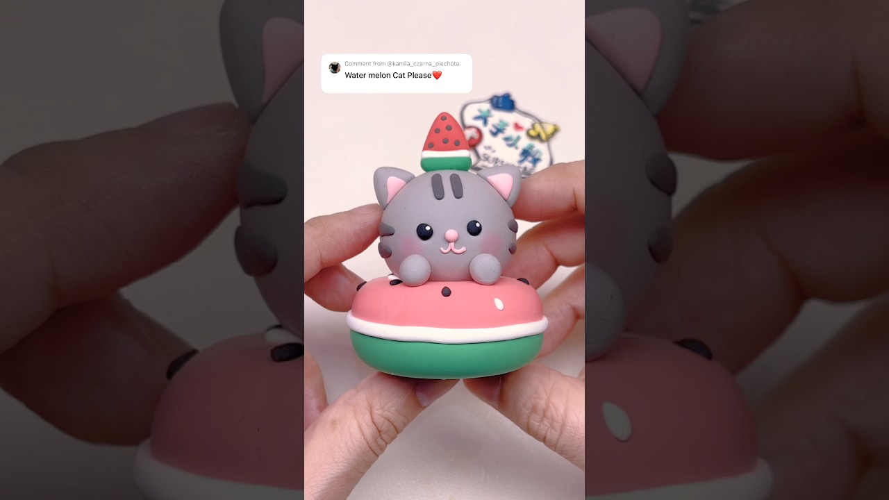Watermelon cat 🐱 🍉 #clay #clayart #watermelon #cat #shorts