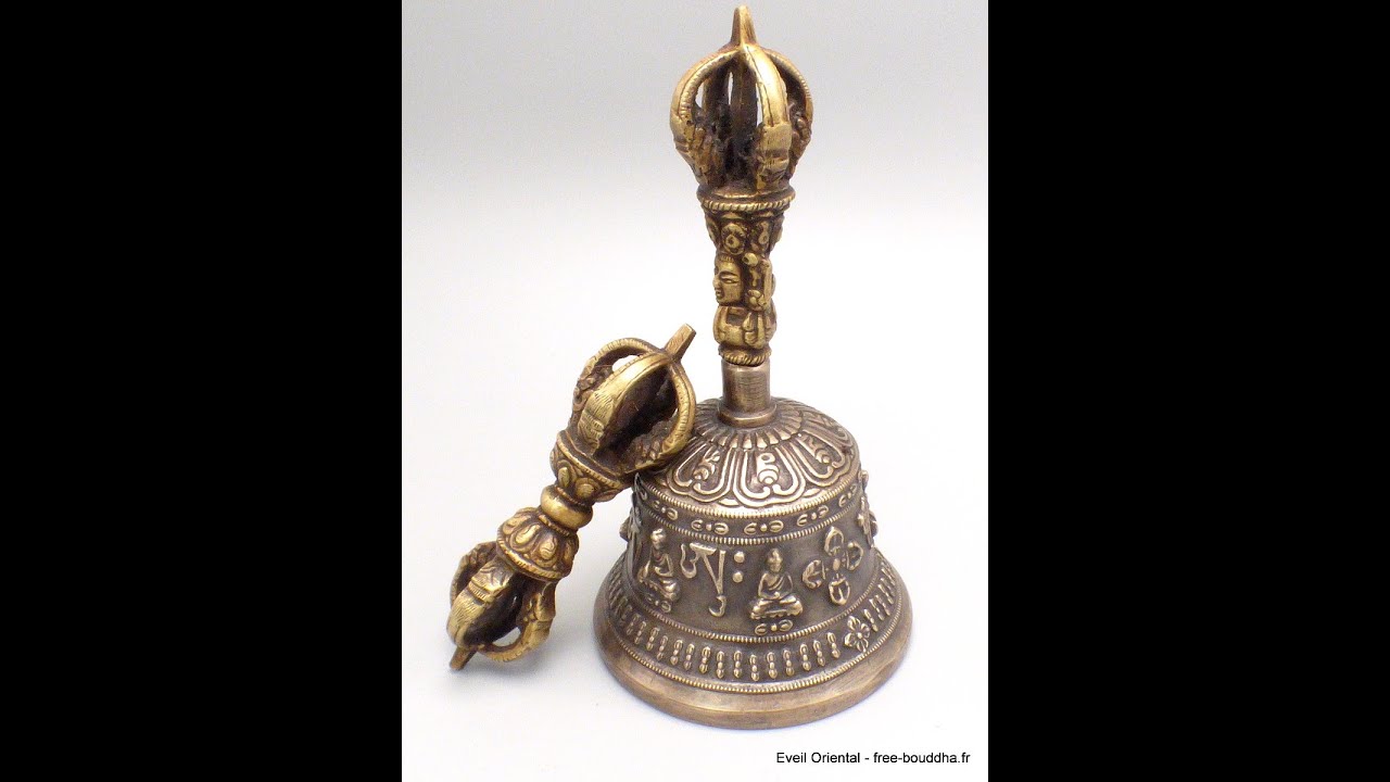 Artibetter Bronze Bouddhiste Tibétain En Laiton Cloche Avec Dorje Poignée Pour L'auto-Guérison