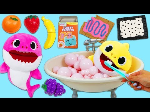 Baby Shark Morning Routine with Bubble Bath Time, Toy Fruits, and Play Doh Pop Tarts!