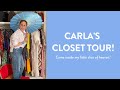 Carlas closet tour  huge closet with spiral staircase  fireplace  overfifty fashion