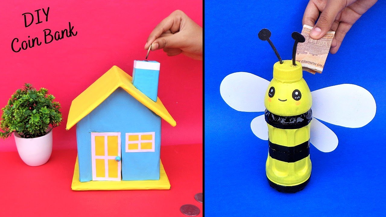 DIY 2 Cute Coin Bank from Cardboard & Plastic Bottle/Best out of waste