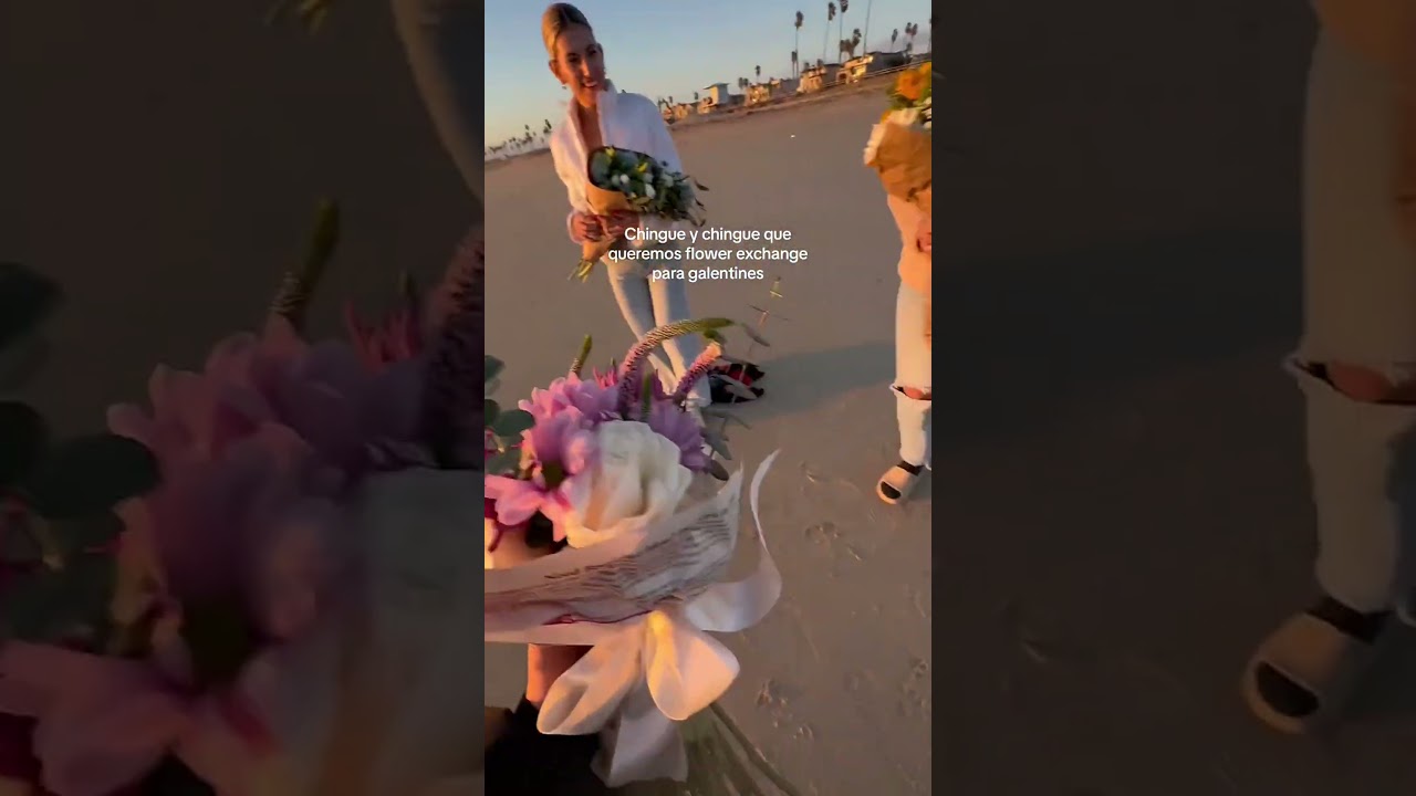 Galentine's flower exchange on the beach