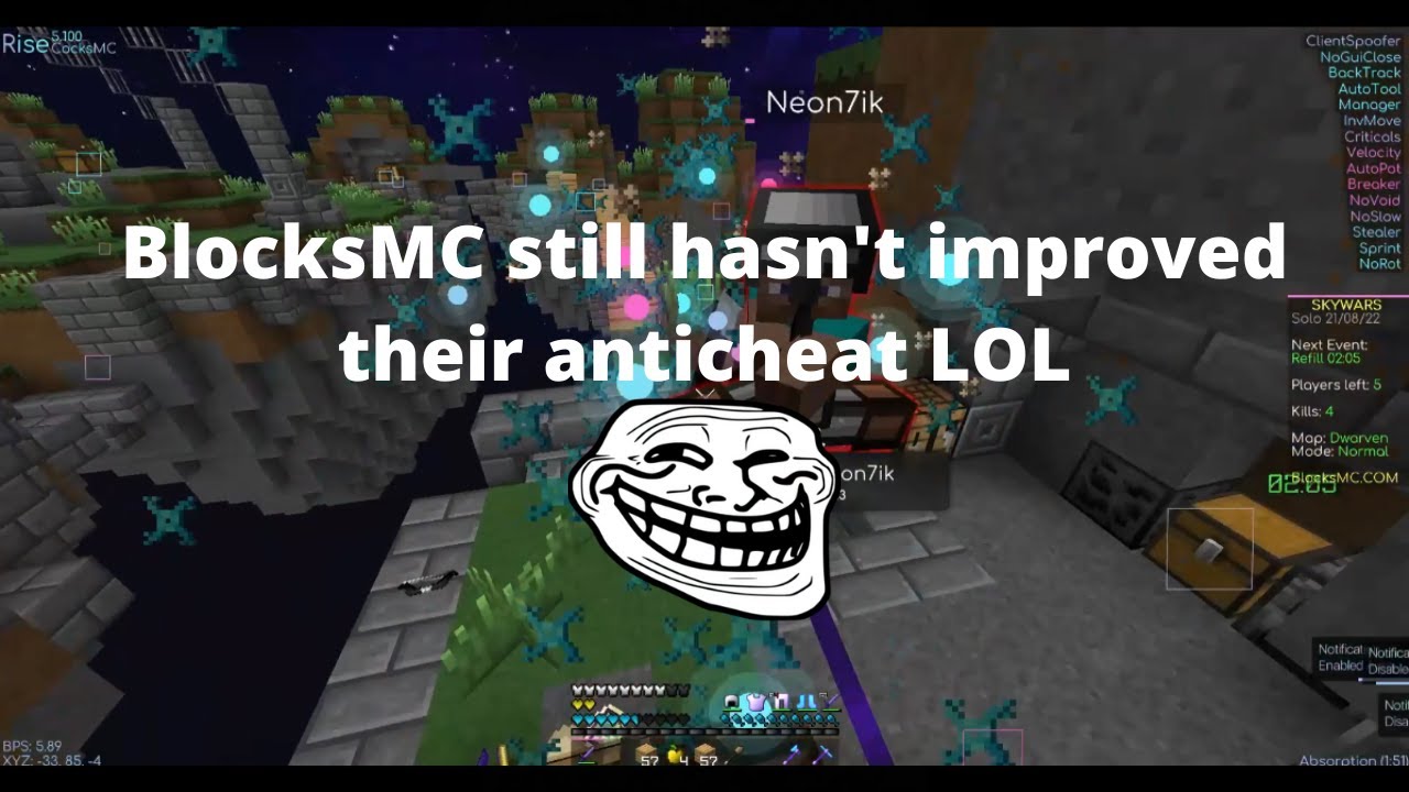 Hacking on BlocksMC w/ Rise 5.100 - YouTube