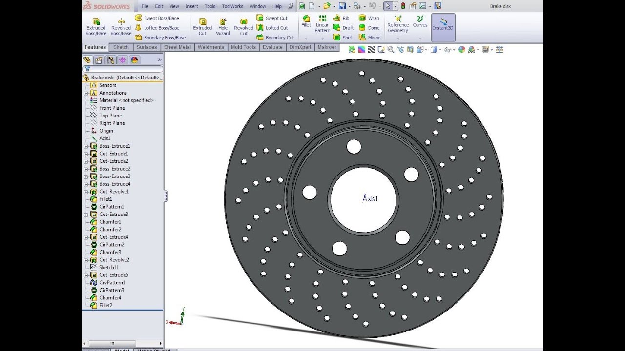 SolidWorks tutorial Brake disk YouTube