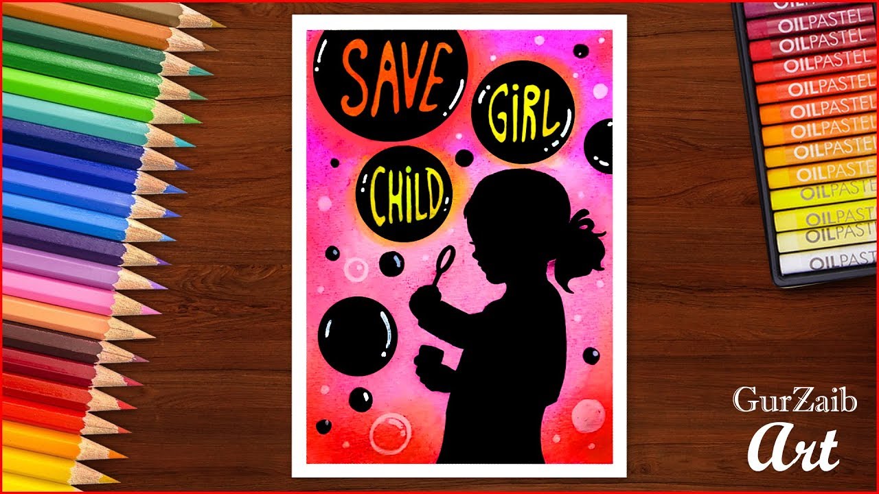 How to draw save girl child poster chart drawing for beginners ...