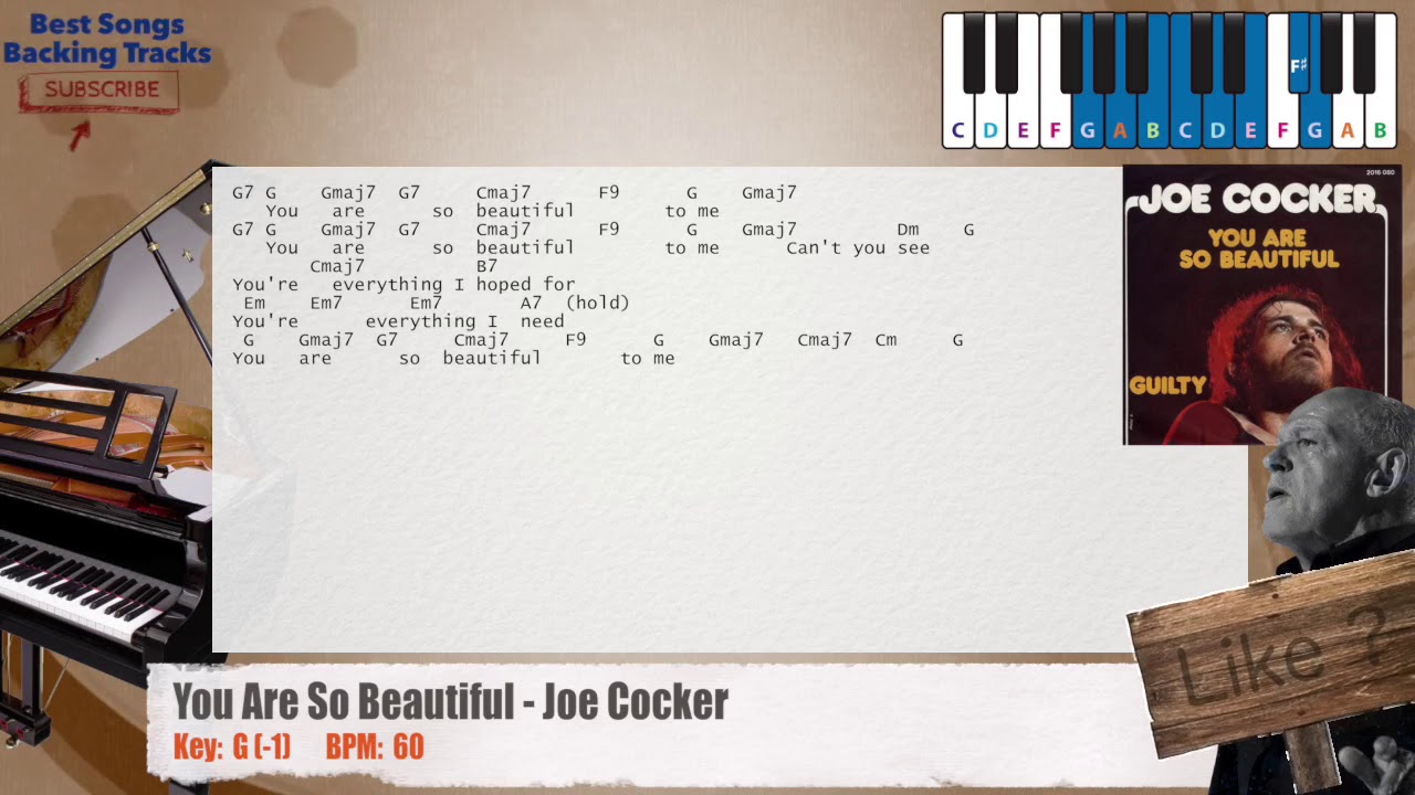  you are so beautiful joe cocker piano backing track with chords and