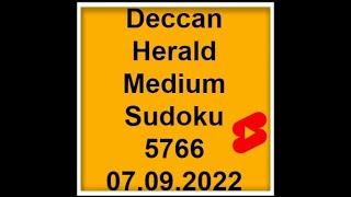 #Shorts Deccan Herald Newspaper Medium Sudoku Solution | 5766 | 7 September 2022
