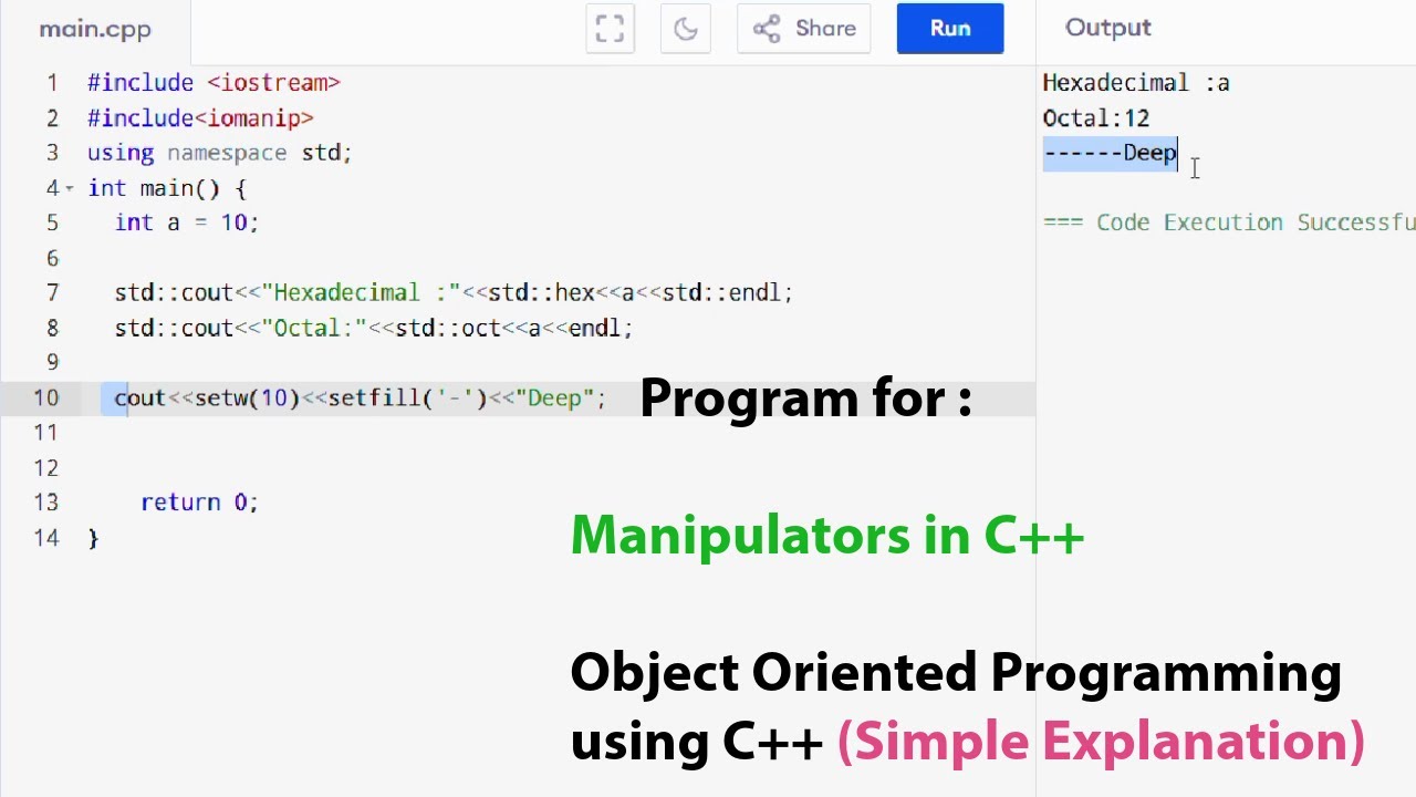 Program for Manipulators in c++ | Simple Program| MSBTE OOP K Scheme ...