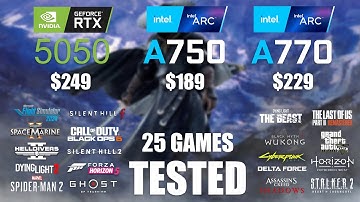 RTX 5050 8GB vs ARC A750 8GB vs ARC A770 16GB | R9 - 7950X3D | 1080p - 25 Games Tested