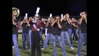 The Ohio University Marching 110 and the Vinton County Viking Marching Band perform at halftime