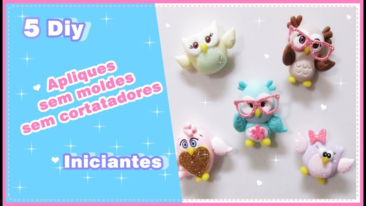 Apliques para laços CORUJINHA em BISCUIT/5 modelos SEM MOLDES E CORTADORES (Iniciantes)