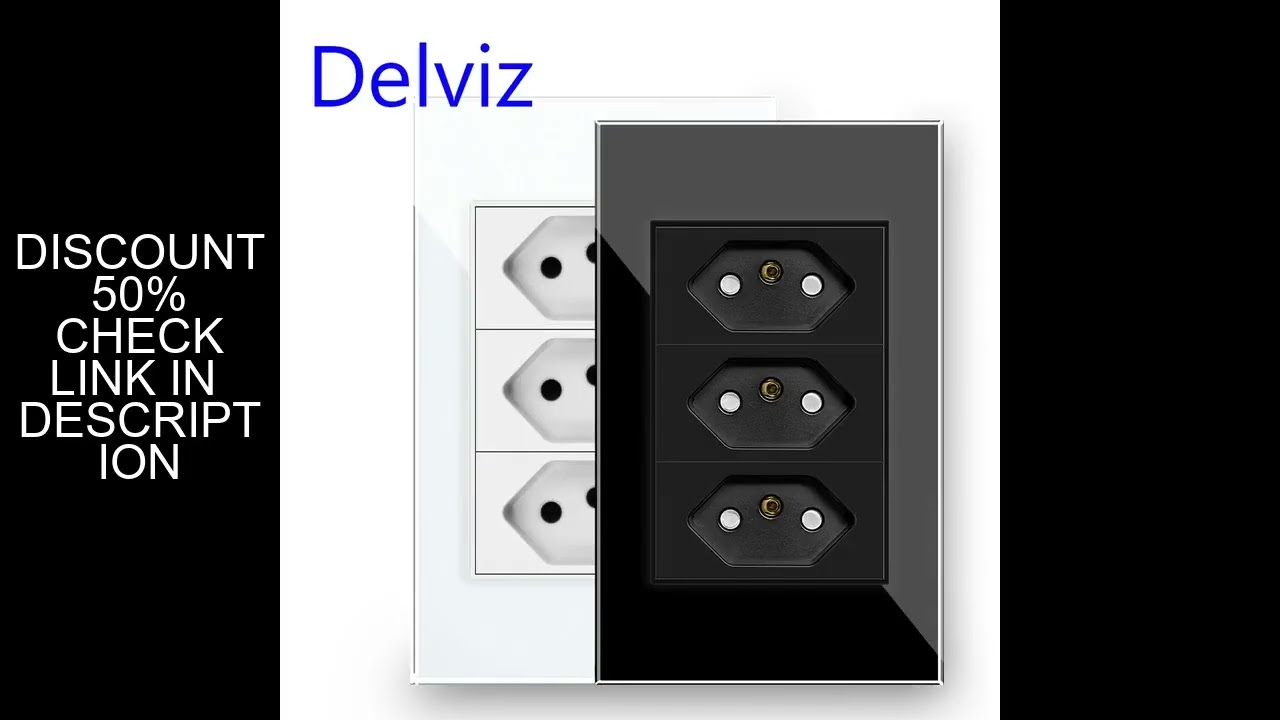 Delviz Brazil Standard Socket, 120mm*72mm Crystal Glass Panel,White/Black,AC 110V~250V, 3gangs 3 Pin
