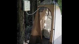 In this video i show my tankless outdoor camping shower and if set up
next to a creek it has an unlimited amount of very hot water.