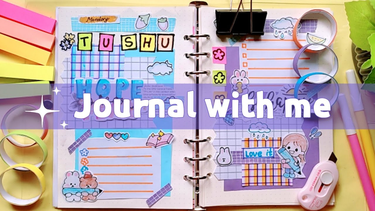 (Day-5) Cute journal ideas with homemade journal supplies & kawaii stickers - Journal with me