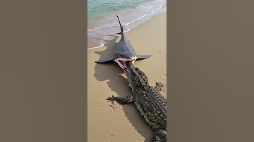 Giant Shark Leaps from Water to Hunt Crocodile on the Sand!