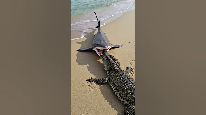 Giant Shark Leaps from Water to Hunt Crocodile on the Sand!