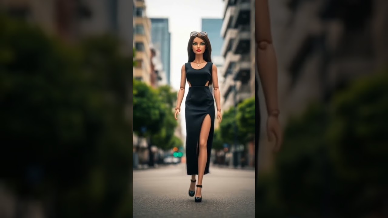 beautiful doll walking on a street 