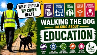 Walking the dog in a hi viz talking about talking about education. 