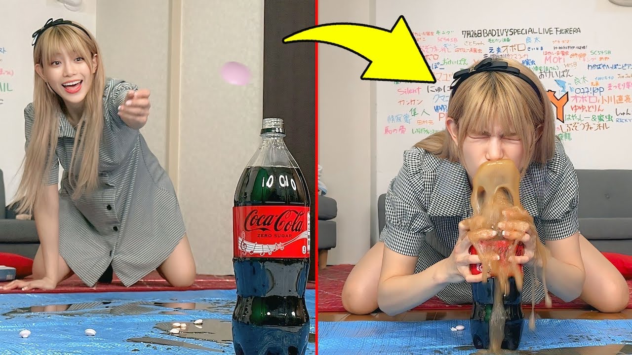 コーラにメントス投げ入れチャレンジしたらまさかの放送事故ww