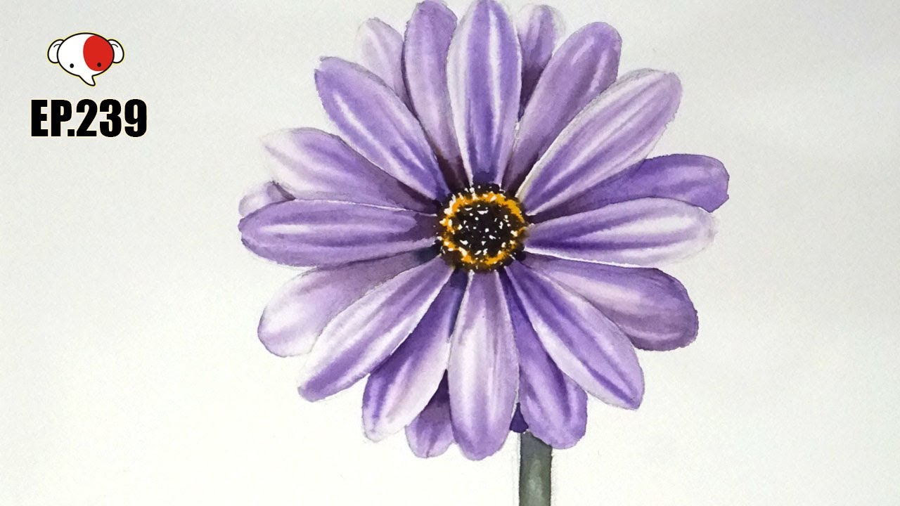 สอนวาดสีน้ำ ดอกไม้ สำหรับมือใหม่ How to Paint a Purple Flowers /watercolor/ครูช้างสอนวาด ตอนที่