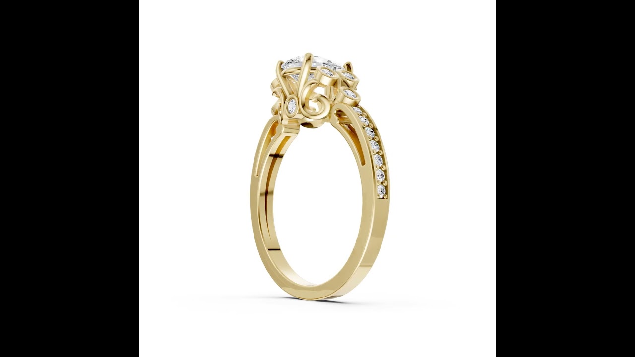 Pear Cut Diamond With Bezel Cluster & Scroll Gallery Ring