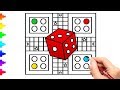 Ludo Board Game Drawing and Coloring | How to Draw a Ludo Game Board